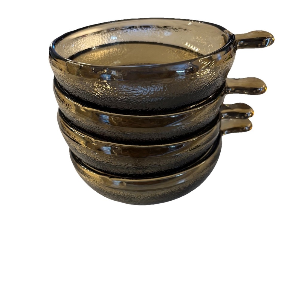 Set Of‎ 4 ~ Vintage Glasbake Soup Chili French Onion Bowls with Handle Textured